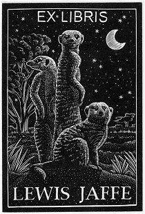 Meerkat bookplate designed for Lewis Jaffe by Andy English
